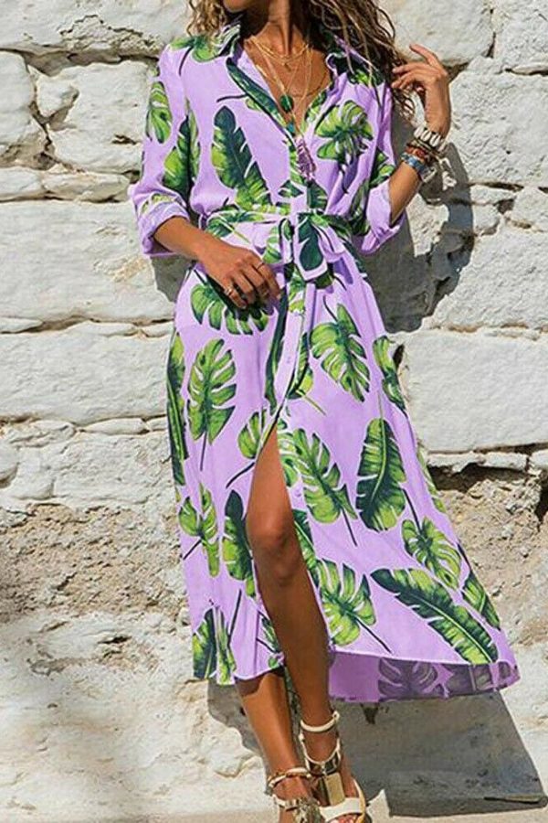 The Best Fashion Women Summer Boho Floral Slit Long Maxi Dress Holiday Party Ladies Casual Beach Loose Dresses Sundress Online - Takalr