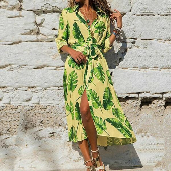 The Best Fashion Women Summer Boho Floral Slit Long Maxi Dress Holiday Party Ladies Casual Beach Loose Dresses Sundress Online - Takalr