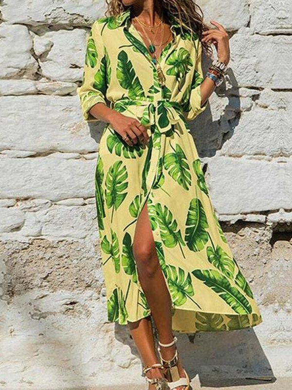 The Best Fashion Women Summer Boho Floral Slit Long Maxi Dress Holiday Party Ladies Casual Beach Loose Dresses Sundress Online - Takalr