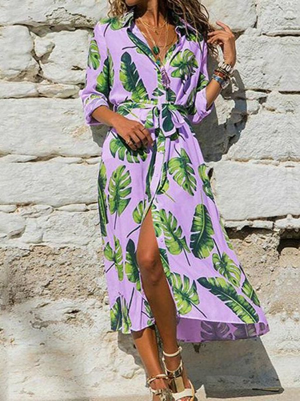 The Best Fashion Women Summer Boho Floral Slit Long Maxi Dress Holiday Party Ladies Casual Beach Loose Dresses Sundress Online - Takalr