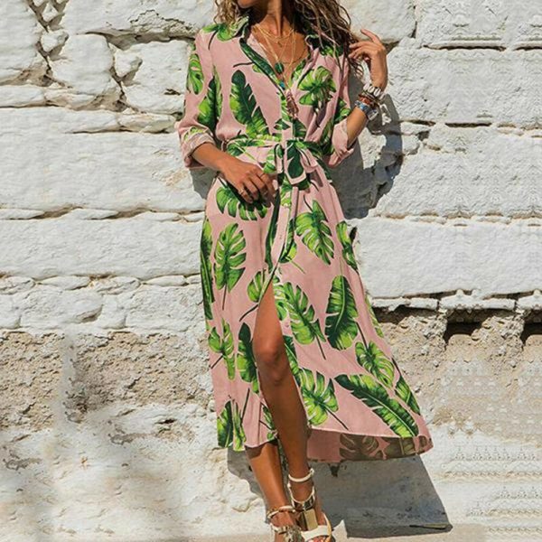 The Best Fashion Women Summer Boho Floral Slit Long Maxi Dress Holiday Party Ladies Casual Beach Loose Dresses Sundress Online - Takalr