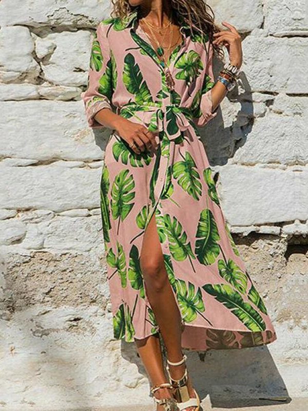 The Best Fashion Women Summer Boho Floral Slit Long Maxi Dress Holiday Party Ladies Casual Beach Loose Dresses Sundress Online - Takalr