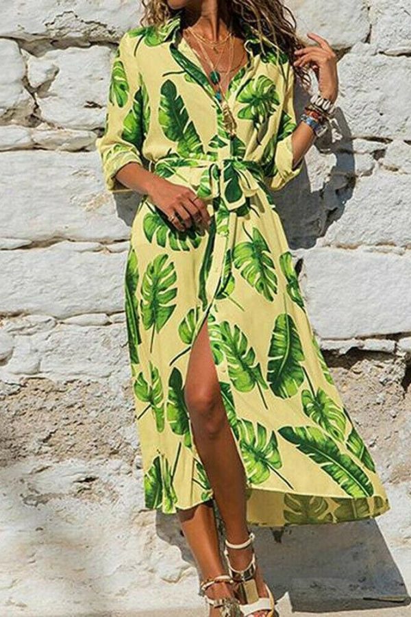 The Best Fashion Women Summer Boho Floral Slit Long Maxi Dress Holiday Party Ladies Casual Beach Loose Dresses Sundress Online - Takalr