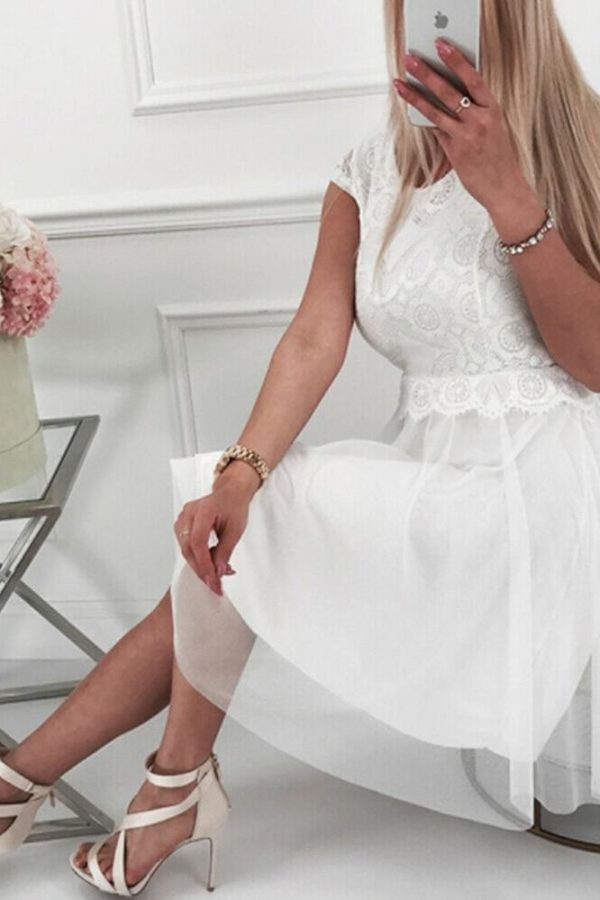 The Best Fashion Women Summer Boho Lace Bridesmaid Short Dress Summer Ladies Casual A-line Formal Party Beach Dress Sundress Online - Takalr