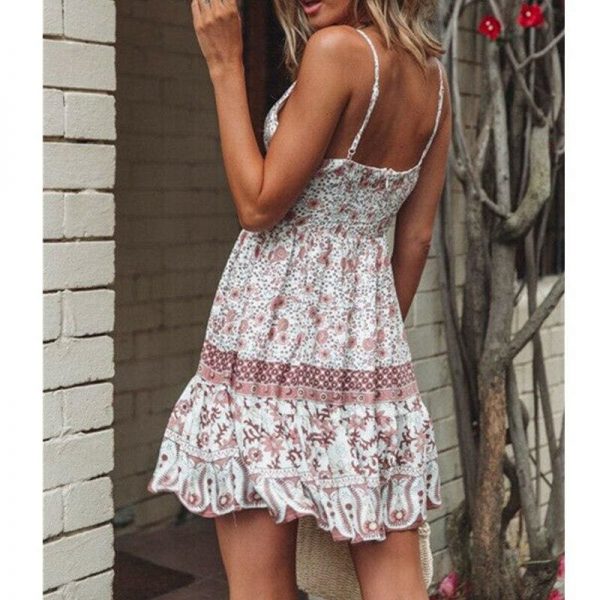 The Best Fashion Women Summer Boho Short Mini Dress Party Ladies Casual Sleeveless V Neck Beach Dress Sundress Online - Takalr