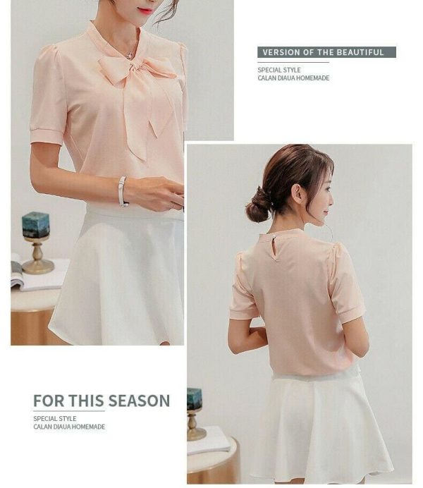 The Best Fashion Women Summer Chiffon Slim Fit Short Sleeve Office Lady Solid Casual V-Neck Shirt Tops Blouse Shirt New Online - Takalr