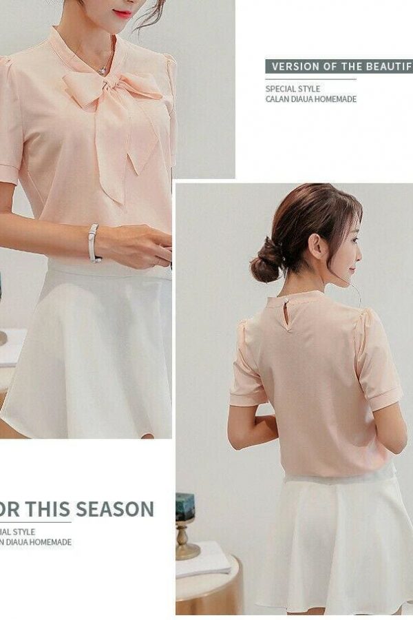 The Best Fashion Women Summer Chiffon Slim Fit Short Sleeve Office Lady Solid Casual V-Neck Shirt Tops Blouse Shirt New Online - Takalr