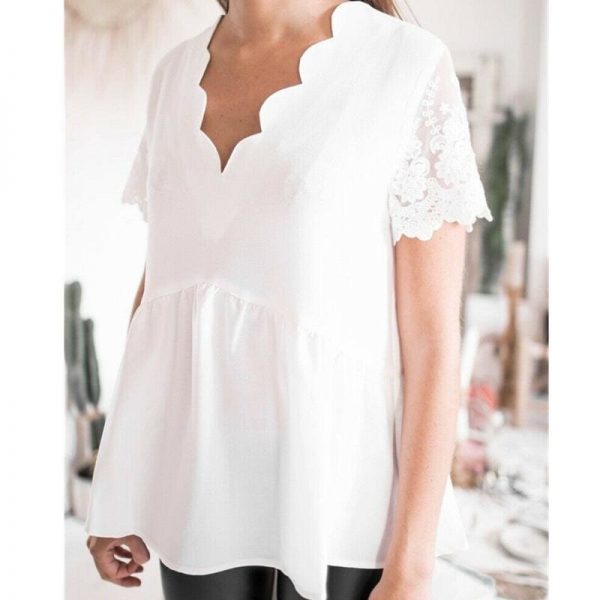 The Best Fashion Women Summer Lace Short Sleeve Vest Tank Tops 2019 New Female Casual Loose V-Neck Beach Blouse Shirts Online - Takalr