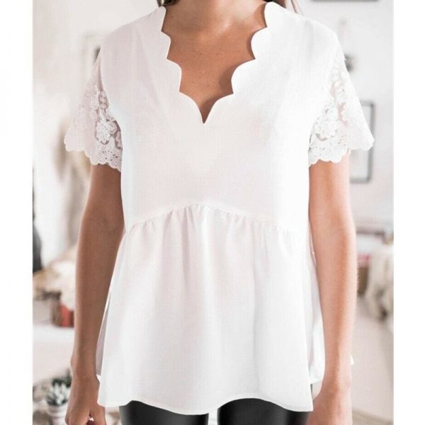 The Best Fashion Women Summer Lace Short Sleeve Vest Tank Tops 2019 New Female Casual Loose V-Neck Beach Blouse Shirts Online - Takalr