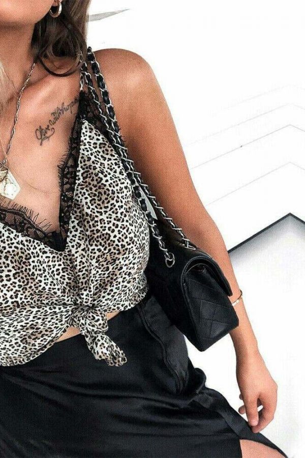 The Best Fashion Women Summer Lace Up Leopard Print Vest 2019 New Female Sleeveless Casual Beach Holiday Tank Tops Shirt Online - Takalr