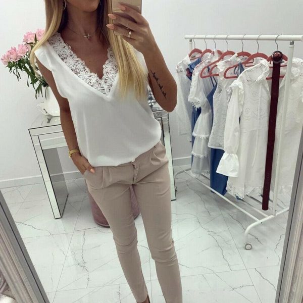 The Best Fashion Women Summer Loose Backless Lace Vest Top Ladies Sleeveless Sexy V-Neck Casual Blouse Tank Tops Shirt Online - Takalr