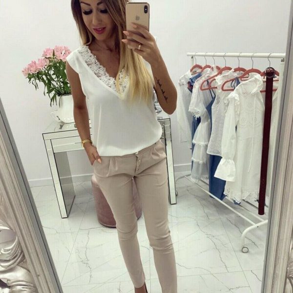 The Best Fashion Women Summer Loose Backless Lace Vest Top Ladies Sleeveless Sexy V-Neck Casual Blouse Tank Tops Shirt Online - Takalr