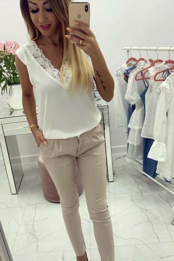 The Best Fashion Women Summer Loose Backless Lace Vest Top Ladies Sleeveless Sexy V-Neck Casual Blouse Tank Tops Shirt Online - Takalr