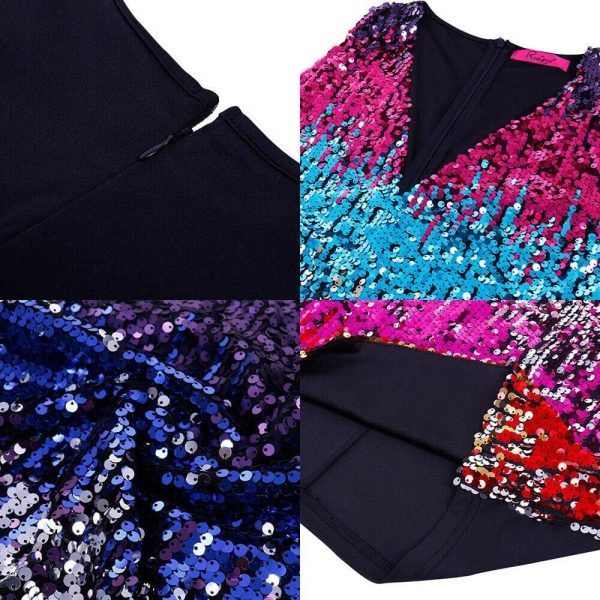 The Best Fashion Women Summer Sleeveless V-Neck Bodycon Sequin Party Short Mini Dress Ladies High Waist New Sexy Party Dress Online - Takalr