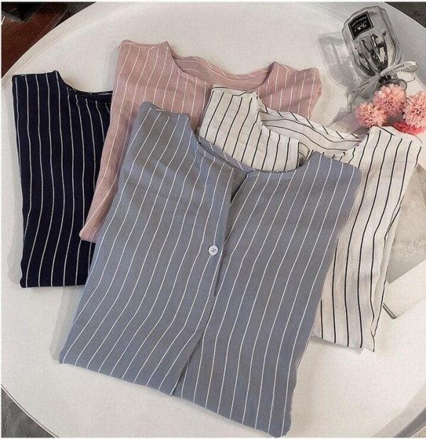 The Best Fashion Women Summer Stripe Long Sleeve Shirt OL Ladies Loose Button Casual Blouse Tops Plus Size Women Clothes Online - Takalr