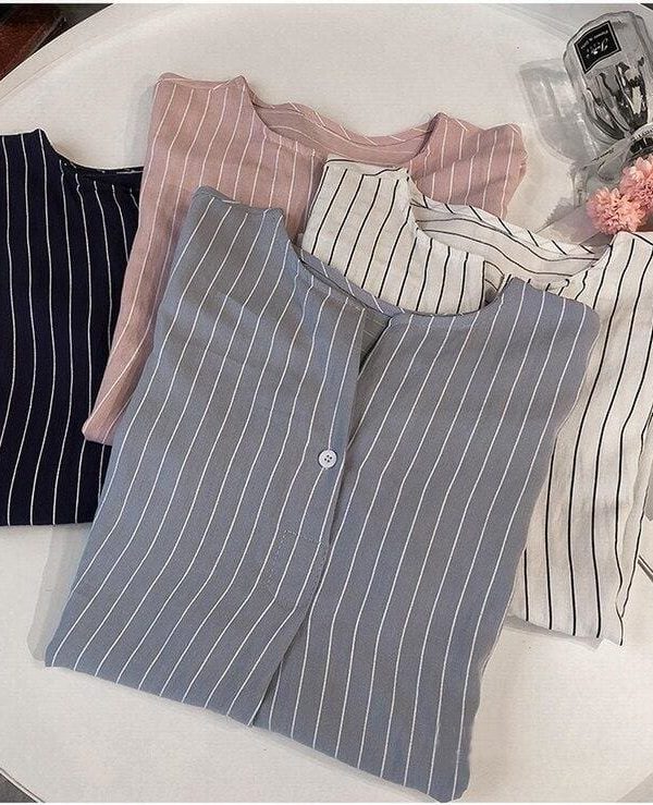 The Best Fashion Women Summer Stripe Long Sleeve Shirt OL Ladies Loose Button Casual Blouse Tops Plus Size Women Clothes Online - Takalr