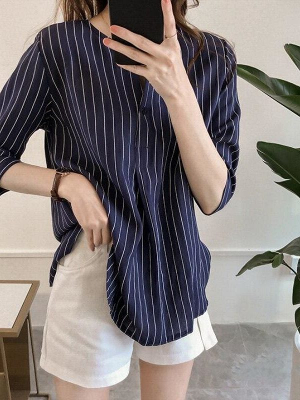 The Best Fashion Women Summer Stripe Long Sleeve Shirt OL Ladies Loose Button Casual Blouse Tops Plus Size Women Clothes Online - Takalr