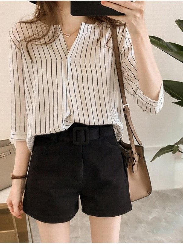 The Best Fashion Women Summer Stripe Long Sleeve Shirt OL Ladies Loose Button Casual Blouse Tops Plus Size Women Clothes Online - Takalr