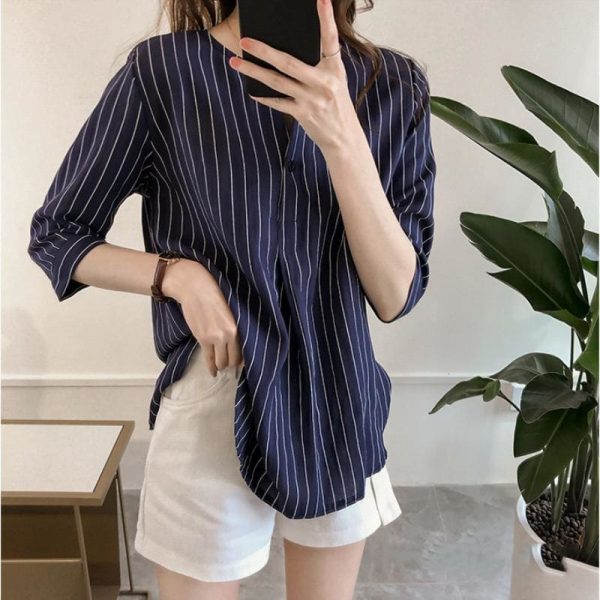 The Best Fashion Women Summer Stripe Long Sleeve Shirt OL Ladies Loose Button Casual Blouse Tops Plus Size Women Clothes Online - Takalr