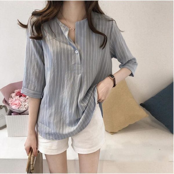 The Best Fashion Women Summer Stripe Long Sleeve Shirt OL Ladies Loose Button Casual Blouse Tops Plus Size Women Clothes Online - Takalr