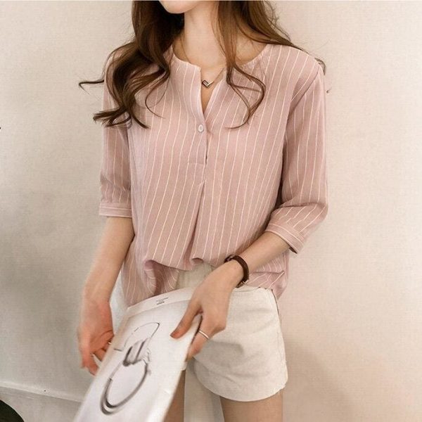 The Best Fashion Women Summer Stripe Long Sleeve Shirt OL Ladies Loose Button Casual Blouse Tops Plus Size Women Clothes Online - Takalr