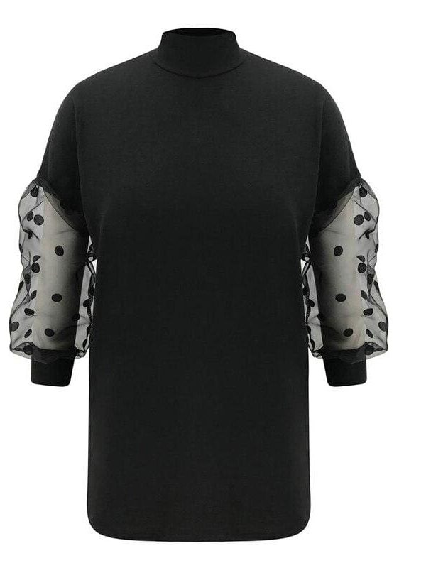 The Best Fashion Women Turtle Neck Mesh Polka Dot Long Sheer Sleeve Sweater Top Ladies Autumn Winter Casual Pullover Blouse Shirt Dress Online - Takalr