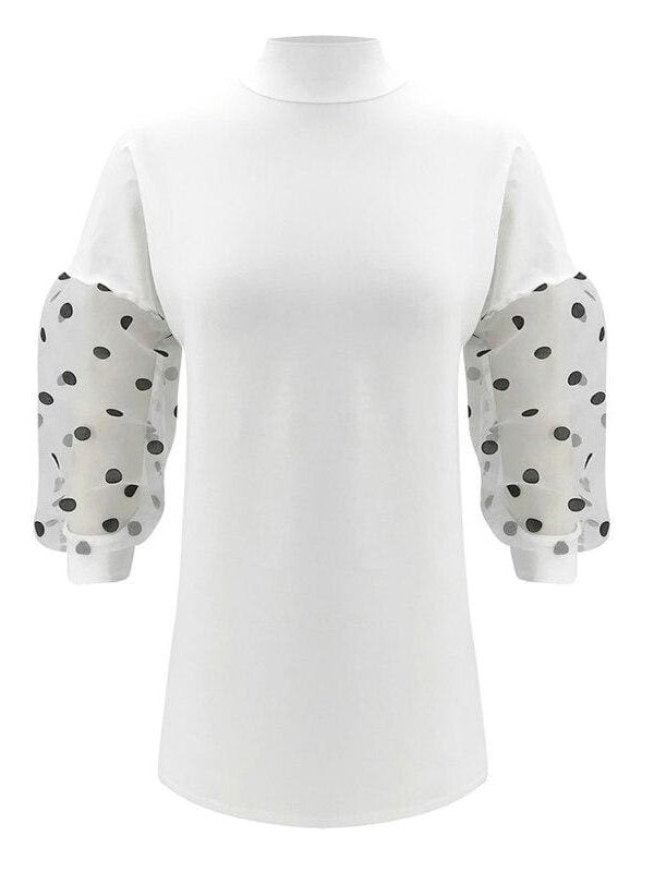 The Best Fashion Women Turtle Neck Mesh Polka Dot Long Sheer Sleeve Sweater Top Ladies Autumn Winter Casual Pullover Blouse Shirt Dress Online - Takalr