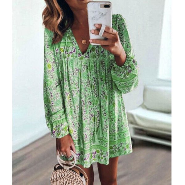 The Best Fashion Women Vintage Boho Loose Dress Bohemian Ladies Summer Long Sleeve Baggy Sundress Beach Holiday Wear Online - Takalr