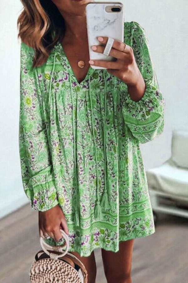 The Best Fashion Women Vintage Boho Loose Dress Bohemian Ladies Summer Long Sleeve Baggy Sundress Beach Holiday Wear Online - Takalr