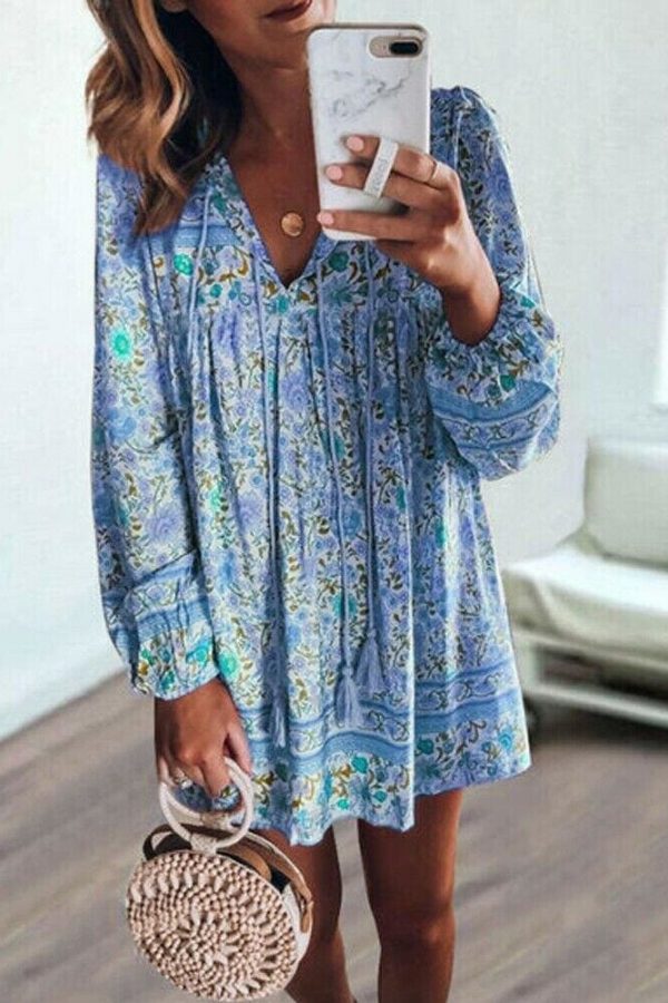 The Best Fashion Women Vintage Boho Loose Dress Bohemian Ladies Summer Long Sleeve Baggy Sundress Beach Holiday Wear Online - Takalr