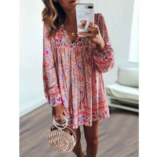 The Best Fashion Women Vintage Boho Loose Dress Bohemian Ladies Summer Long Sleeve Baggy Sundress Beach Holiday Wear Online - Takalr