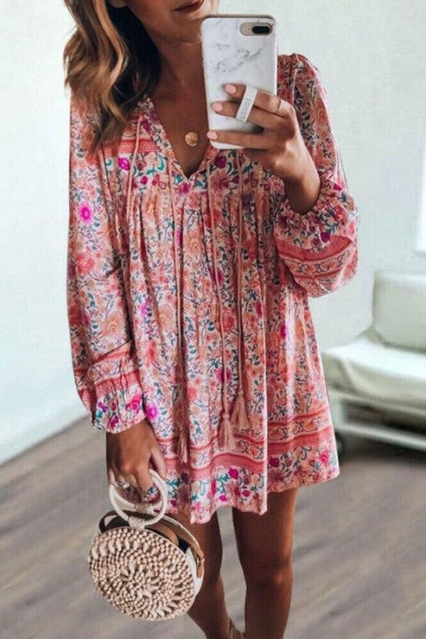 The Best Fashion Women Vintage Boho Loose Dress Bohemian Ladies Summer Long Sleeve Baggy Sundress Beach Holiday Wear Online - Takalr