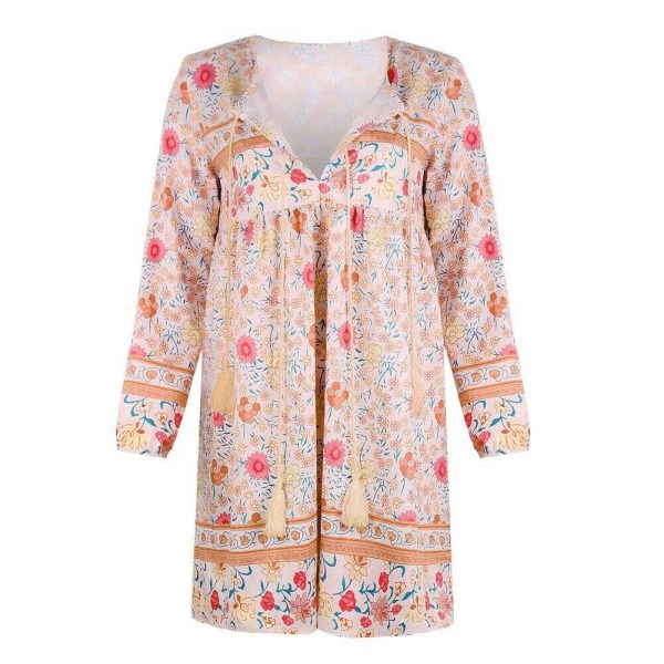 The Best Fashion Women Vintage Boho Loose Dress Bohemian Ladies Summer Long Sleeve Baggy Sundress Beach Holiday Wear Online - Takalr