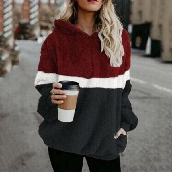 The Best Fashion Women Winter Warm Fleece Fluffy Pocket Coat Pullover Ladies Casual Hooded Jumper Jacket Outerwear Overcoat Online - Takalr