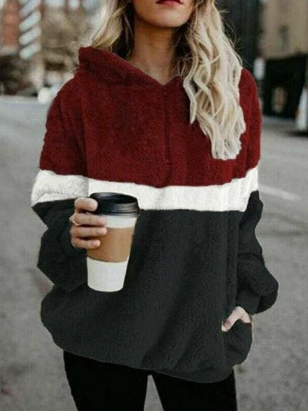 The Best Fashion Women Winter Warm Fleece Fluffy Pocket Coat Pullover Ladies Casual Hooded Jumper Jacket Outerwear Overcoat Online - Takalr