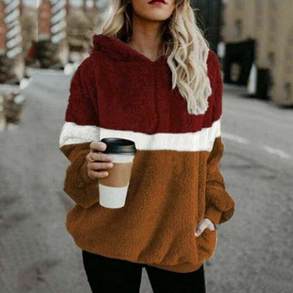 The Best Fashion Women Winter Warm Fleece Fluffy Pocket Coat Pullover Ladies Casual Hooded Jumper Jacket Outerwear Overcoat Online - Takalr