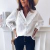 The Best Fashion Women's Autumn V-Neck Loose Long Sleeve Ruffled Shirt Blouse Elegant OL Lady Button Casual Tops Shirt Online - Source Silk