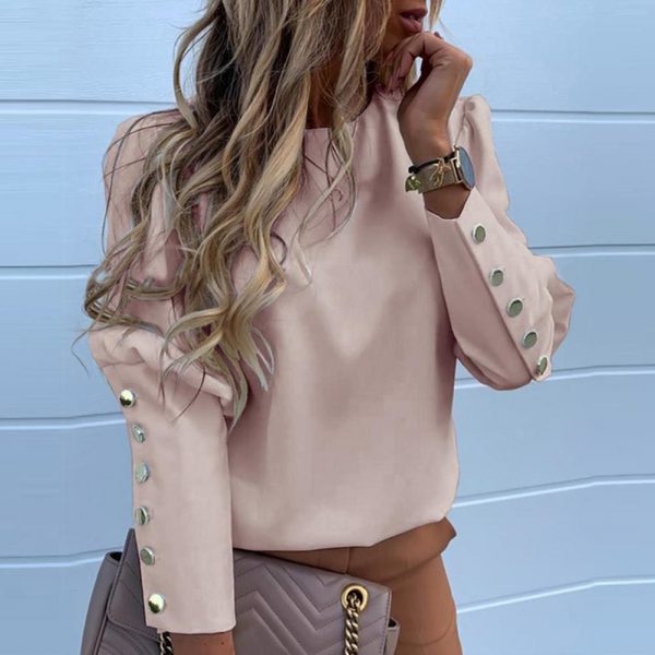 The Best Fashion Women's Autumn Winter Long Sleeve Tops Slim Fit Crew Neck Ladies Casual Buttons Pollover Shirts Blouse Online - Source Silk