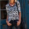 The Best Fashion Women's Casual Basic Long Sleeve Shirt Ladies V Neck Zebra Pattern Tee Shirt Slim Tops Autumn Streetwear Online - Source Silk