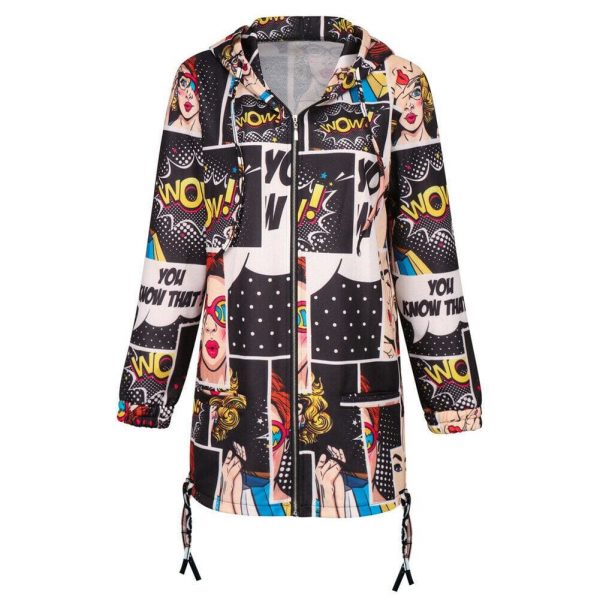 The Best Fashion Women's Characters Portraits Printed Jeacket Coat Casual Long Sleeve Zipper up Hooded Outerwear Streetwear Online - Source Silk