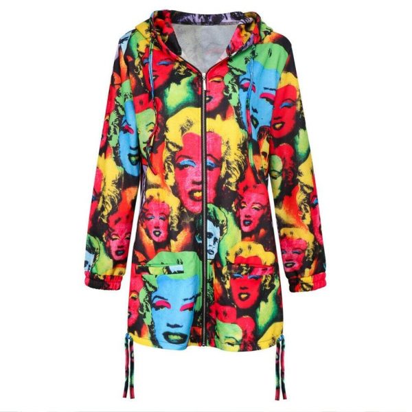 The Best Fashion Women's Characters Portraits Printed Jeacket Coat Casual Long Sleeve Zipper up Hooded Outerwear Streetwear Online - Source Silk