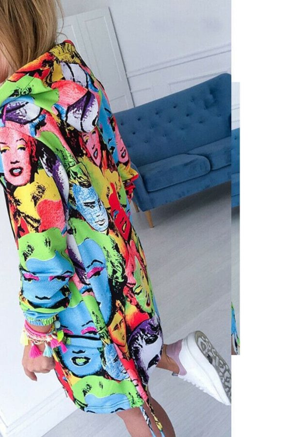 The Best Fashion Women's Characters Portraits Printed Jeacket Coat Casual Long Sleeve Zipper up Hooded Outerwear Streetwear Online - Source Silk