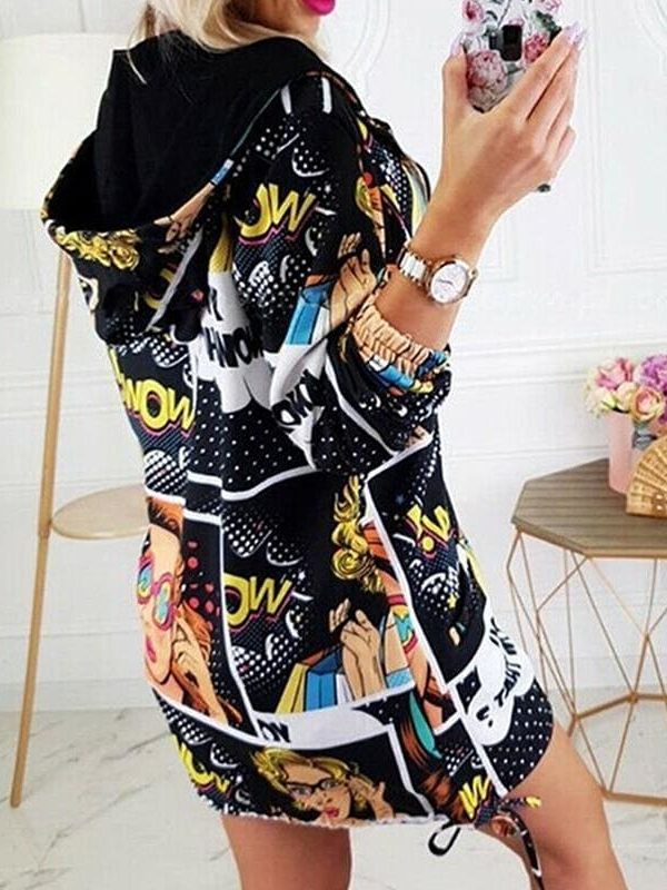 The Best Fashion Women's Characters Portraits Printed Jeacket Coat Casual Long Sleeve Zipper up Hooded Outerwear Streetwear Online - Source Silk