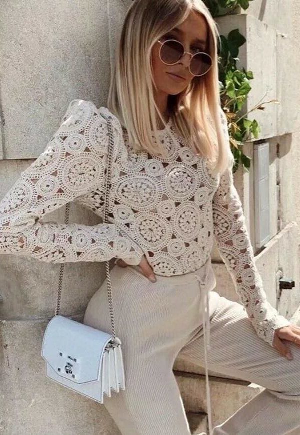 The Best Fashion Women's Elegant Blouse Casual Hollow Out Tops Office Lady Long Sleeve Lace O neck Blouse Pullovers Online - Source Silk