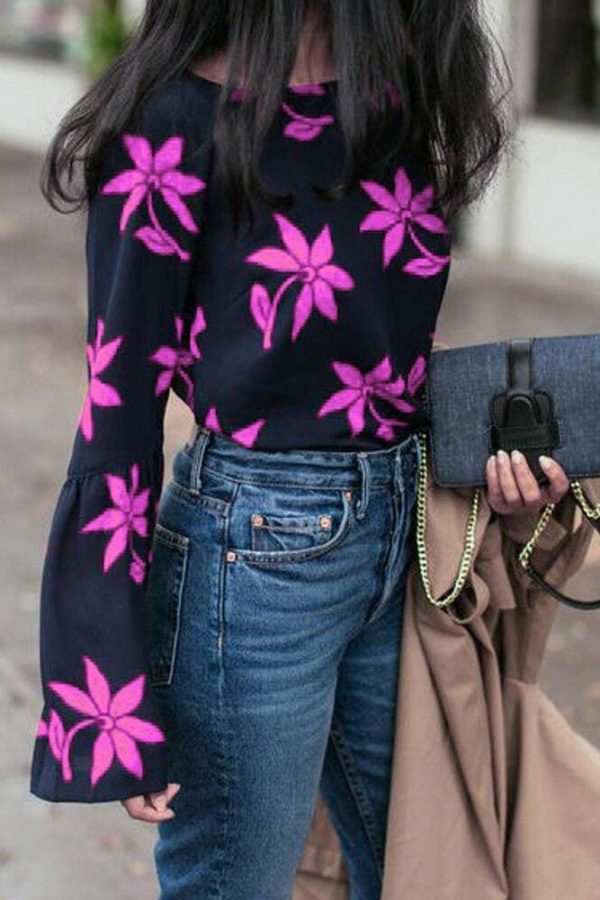 The Best Fashion Women's Flower Long Sleeve Slim Autumn Tops Shirt OL Ladies Casual Soild Blouse Pullover Streetwear Online - Takalr