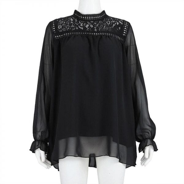 The Best Fashion Women's Hollow Lace Long Sleeve Loose Blouse Tops Spring Casual Jumper Basic Tee Shirt Top Online - Takalr