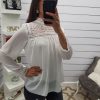 The Best Fashion Women's Hollow Lace Long Sleeve Loose Blouse Tops Spring Casual Jumper Basic Tee Shirt Top Online - Takalr