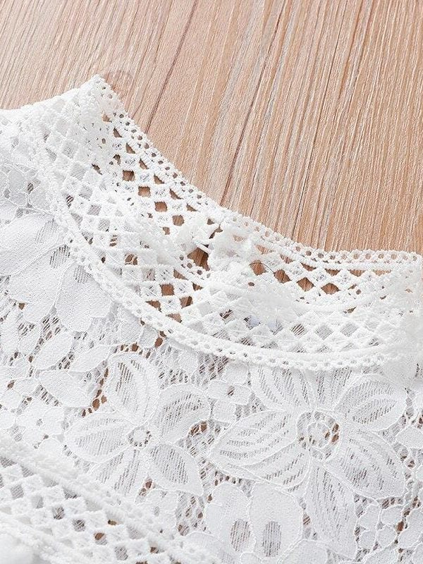 The Best Fashion Women's Hollow Lace Long Sleeve Loose Blouse Tops Spring Casual Jumper Basic Tee Shirt Top Online - Takalr