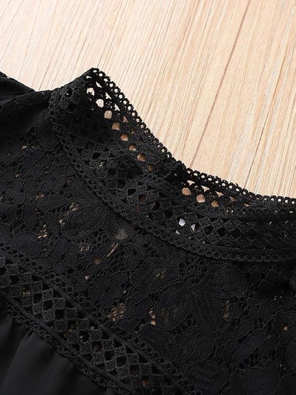 The Best Fashion Women's Hollow Lace Long Sleeve Loose Blouse Tops Spring Casual Jumper Basic Tee Shirt Top Online - Takalr