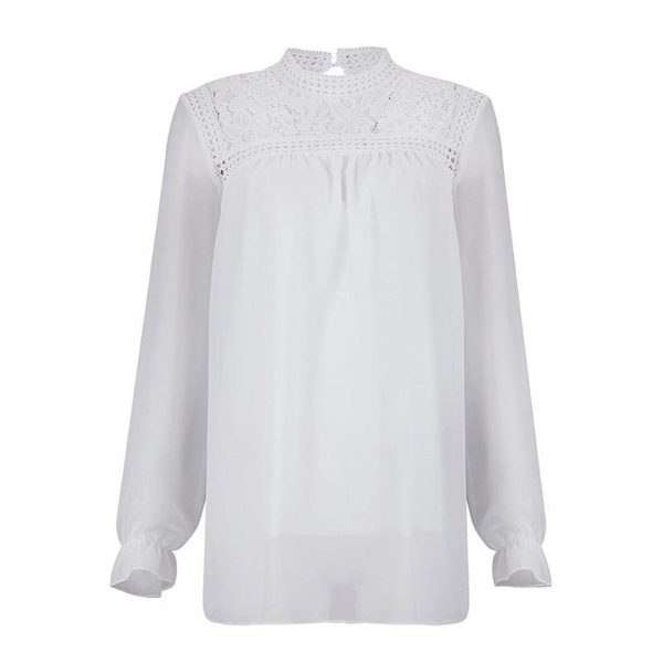 The Best Fashion Women's Hollow Lace Long Sleeve Loose Blouse Tops Spring Casual Jumper Basic Tee Shirt Top Online - Takalr